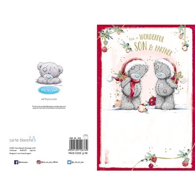Bears With Gifts Behind Backs Son & Partner Christmas Card