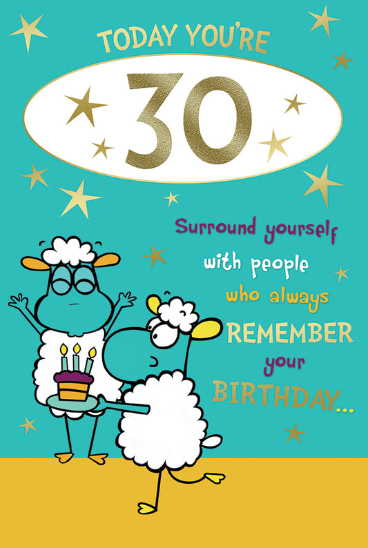 Today You Are 30 Cute Sheep Design Open Birthday Witty Words Card