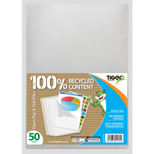 Pack of 50 Clear A4 Report Files Cut Flush Document Folder Open Top and Side