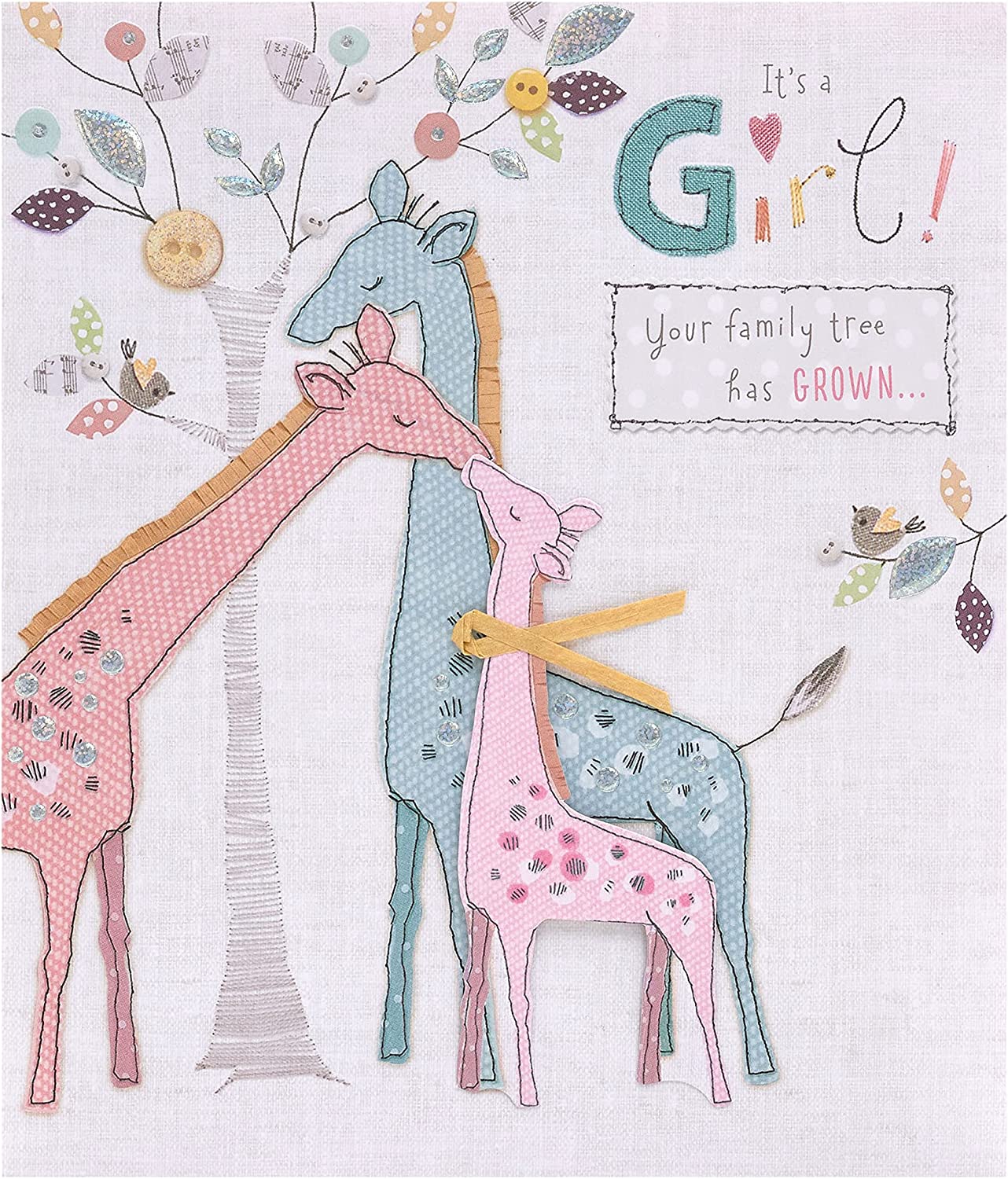 Giraffe Family Design New Baby Congratulations Handmade Card For Baby Girl