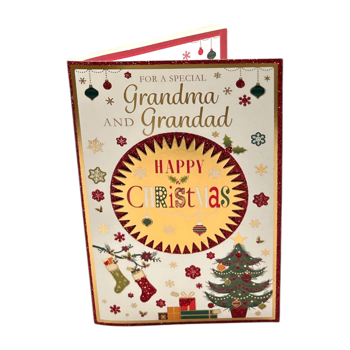 For a Special Grandma and Grandad Xmas Tree Design Foil and Glitter Finished Christmas Card