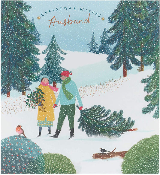 Husband Christmas Card from Wife with Beautiful Festive Scenery Design