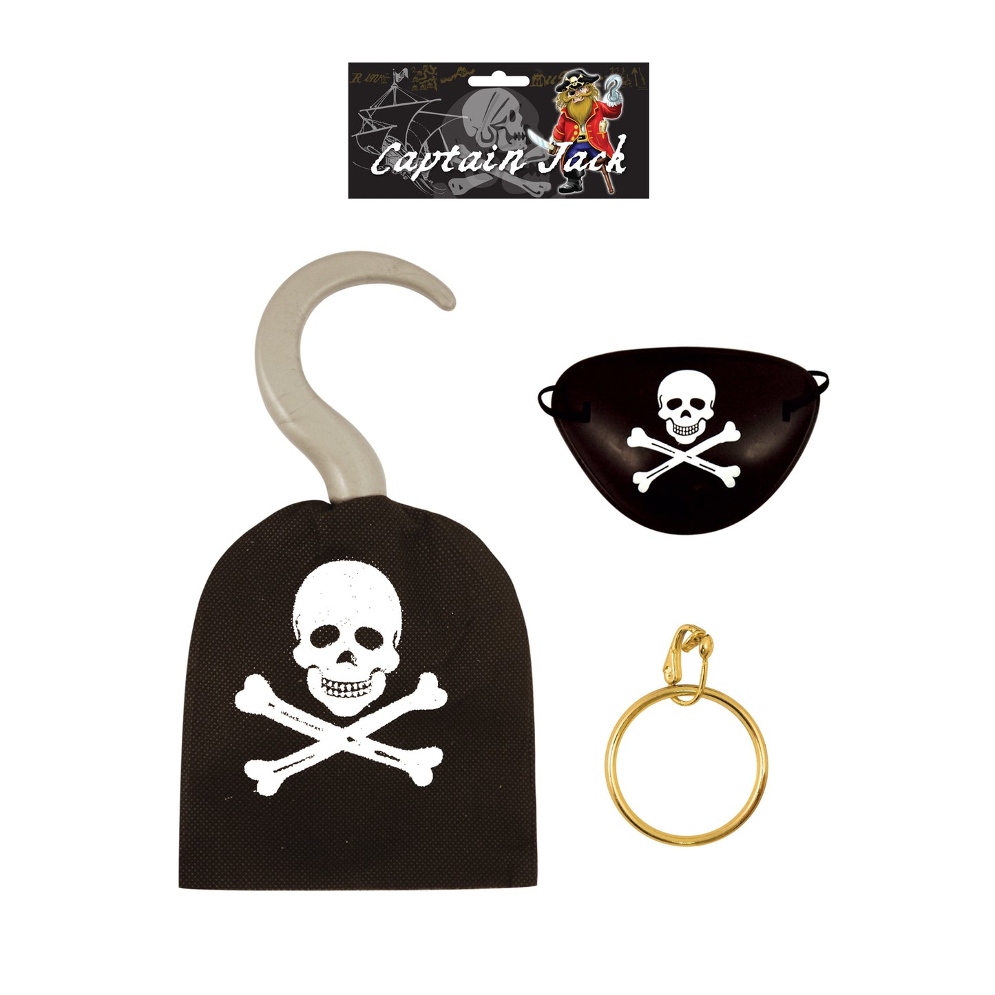 Fancy Dress Pirate Hook with Eye Patch and Earring 19cm