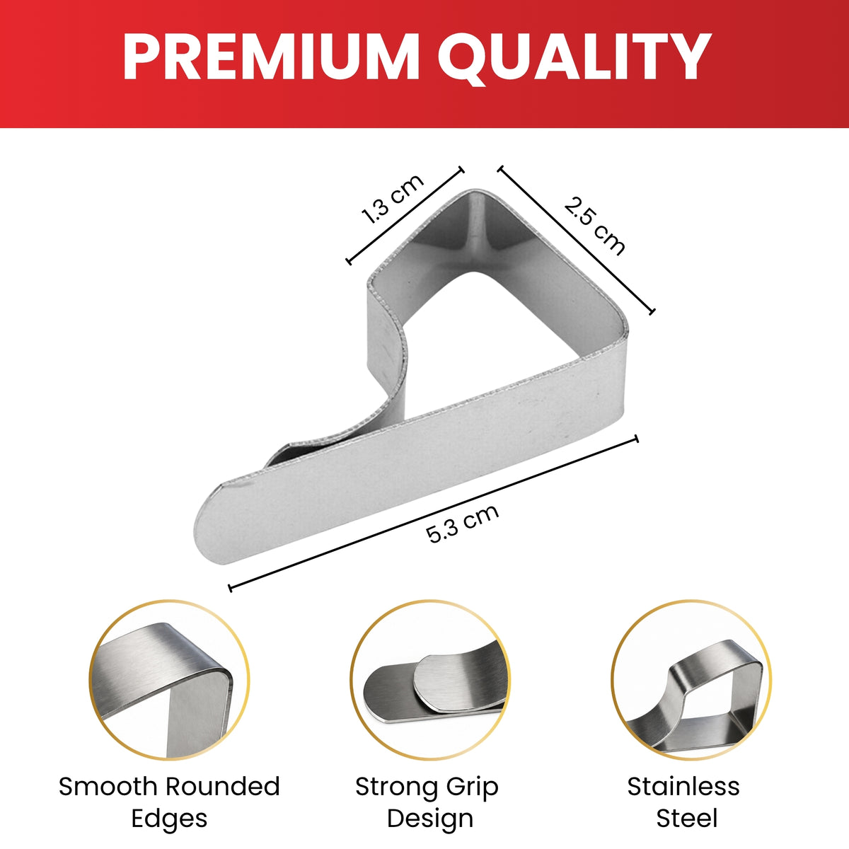 Set of 4 Stainless Steel Drawing Board Clips 5.3 x 2.5 x 1.3cm