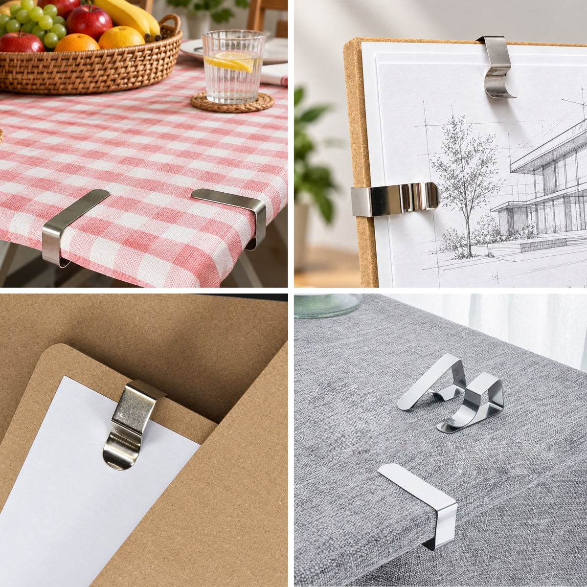 Set of 4 Stainless Steel Drawing Board Clips 5.3 x 2.5 x 1.3cm