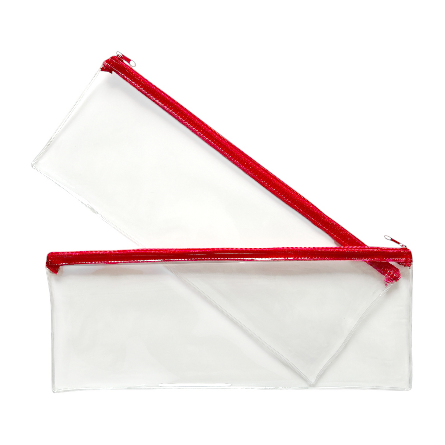 Pack of 2 Janrax 13x5" Red Zip Clear Exam Pencil Cases