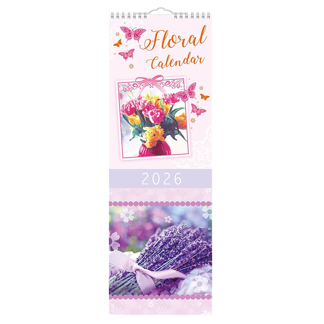 Slim Month To View Calendar 2026 – Photographic Floral – 143mm x 417mm