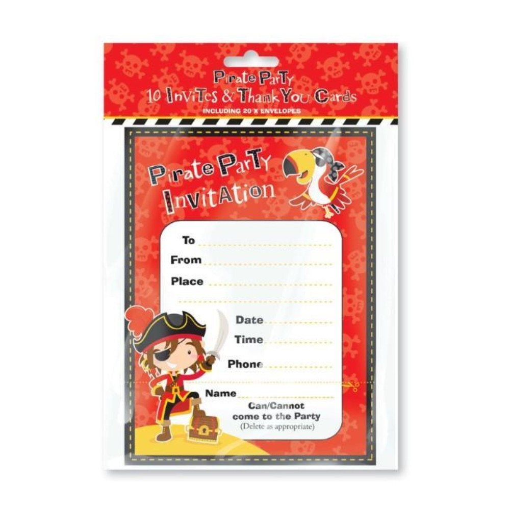 Pack of 10 Sheets Pirate Theme Invitation & 10 Thank You Sheets with 20 Envelopes