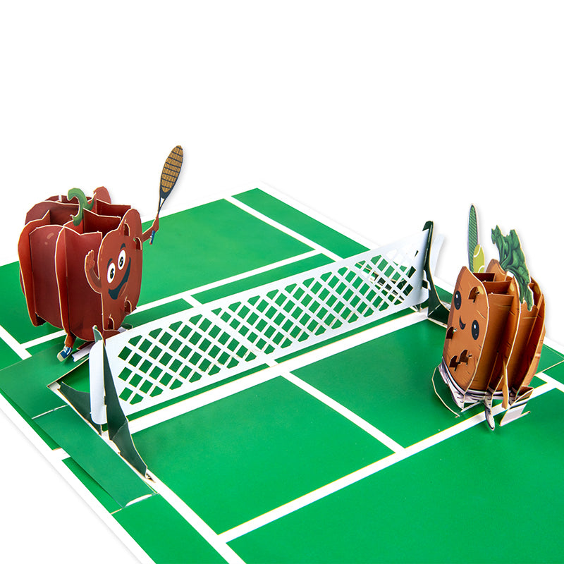 Tennis Game, Set, Snack! Cookie vs Apple 3D Pop Up Greeting Card - Birthday Anniversary Holidays Event