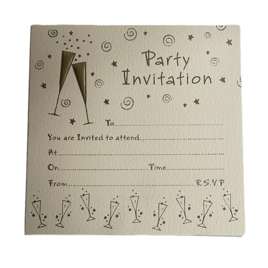 Pack of 10 Jean Barrington Party Invitations - Swirls & Glasses