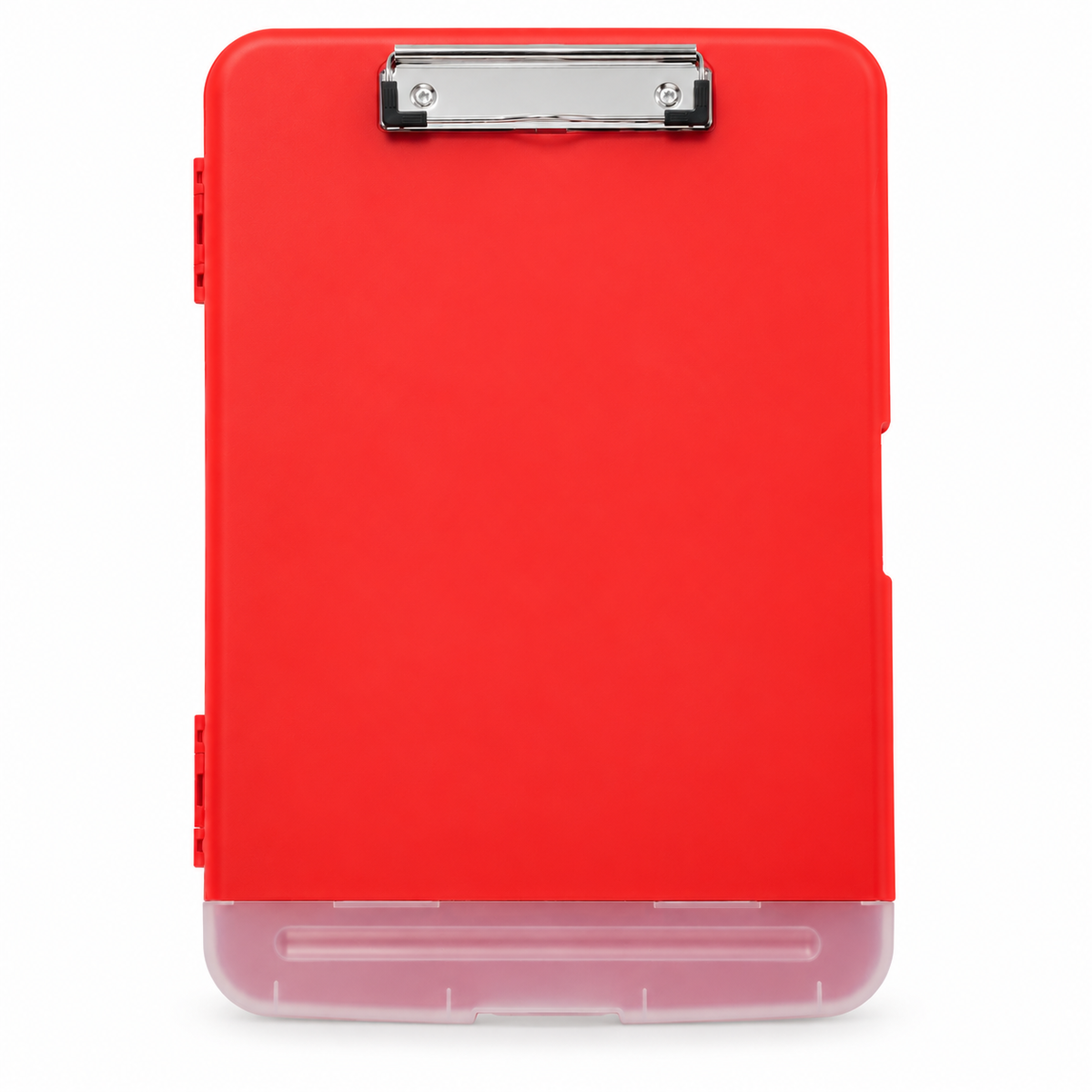 Pack of 12 A4 Red Plastic Clipboard Box Files With Pencil Holder - Storage Filing Case