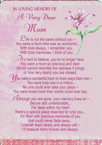 In Loving Memory of A Very Dear Mum Graveside Memorial Xpress Yourself Keepsake Wallet Purse Card