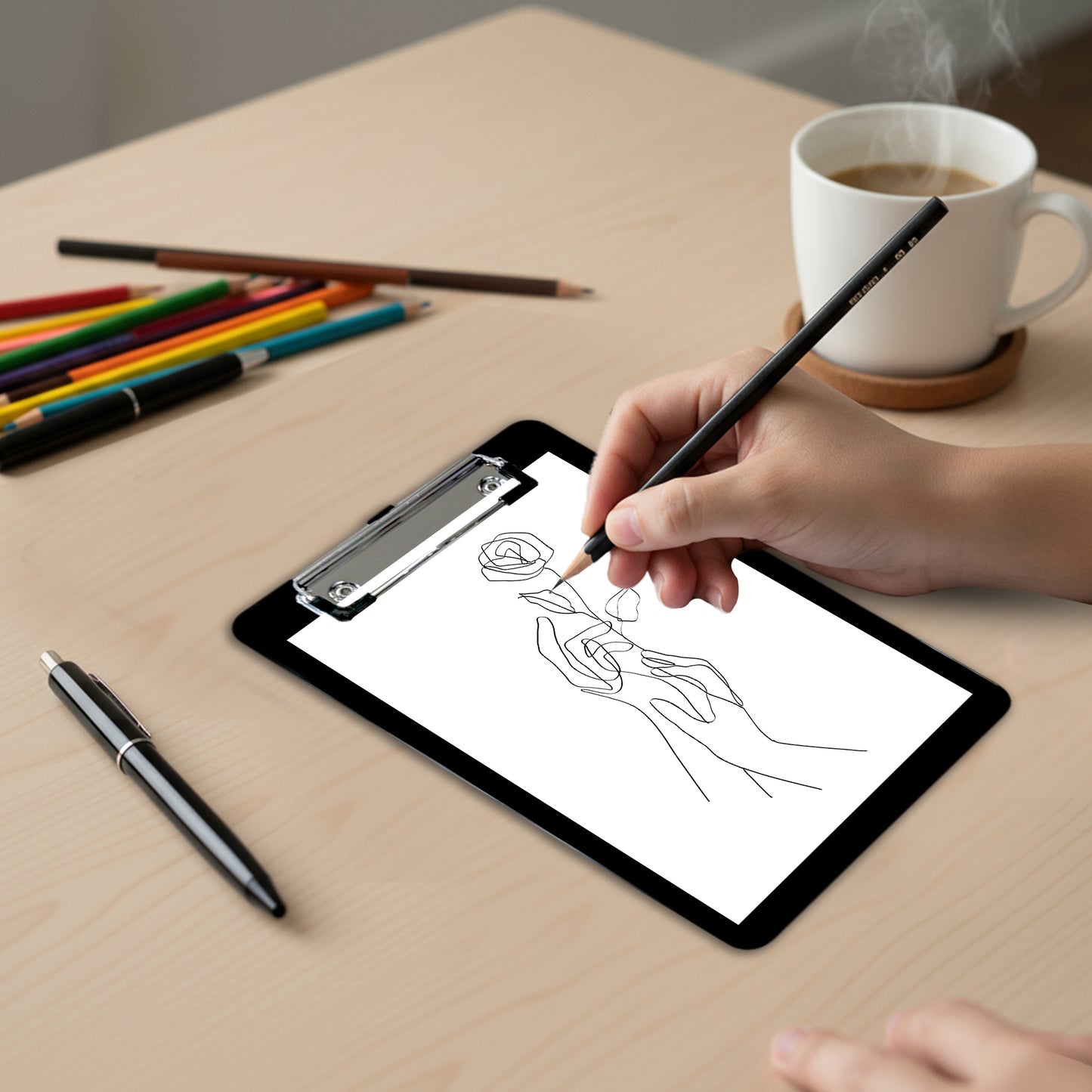 A5 Black Solid Plastic Clipboard - with Ruled Side