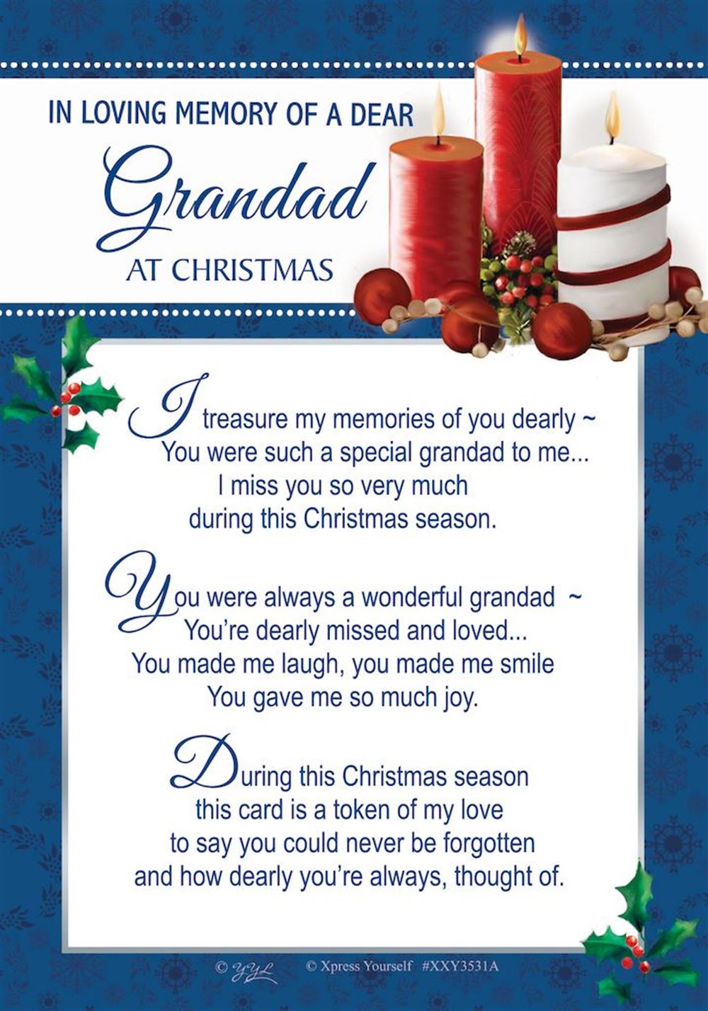 In Loving Memory of a Dear Grandad Christmas Graveside Keepsake Card