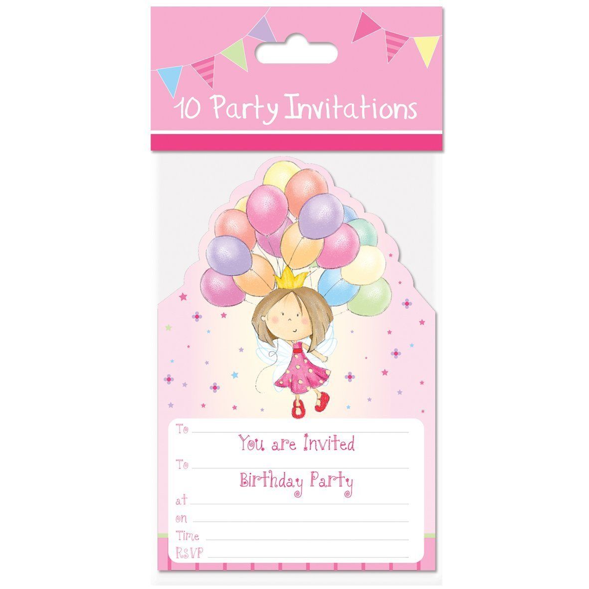 Pack of 10 Princess Design Birthday Party Invitations Cards