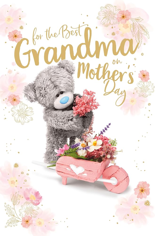 Bear With Pink Wheelbarrow Grandma Photo Finish Mother's Day Card