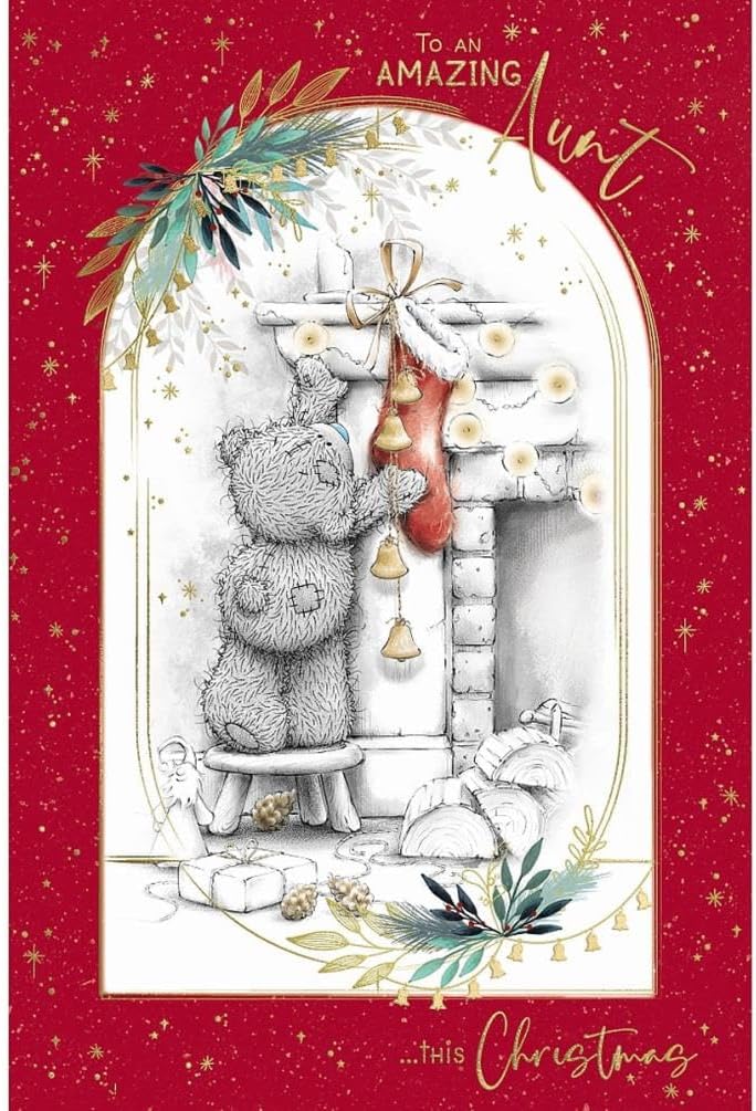 Bear Hanging Up Stocking Aunt Christmas Card