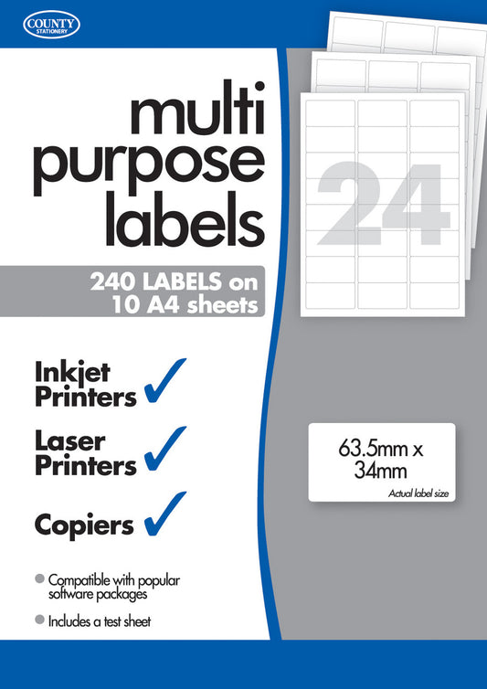 10 Sheets of Multipurpose Printer Labels 2 Per Sheet