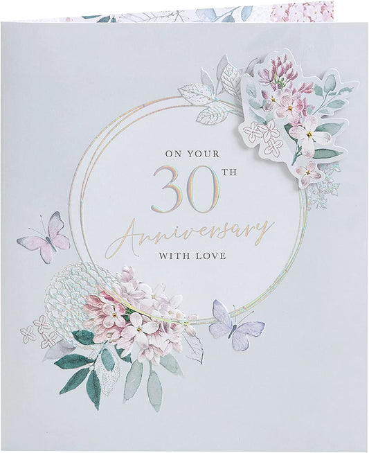Pearl Delicate Floral Design 30th Anniversary Card