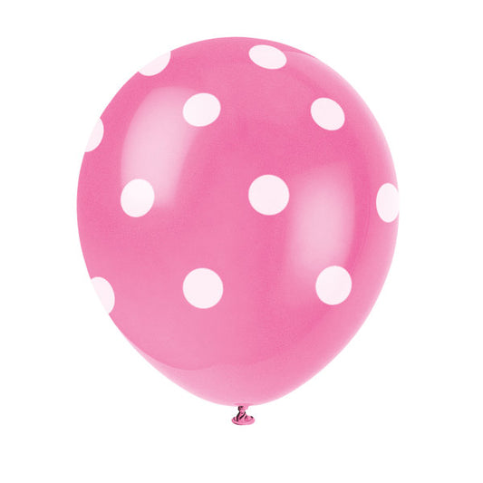 Pack of 6 Hot Pink Dots 12" Latex Balloons