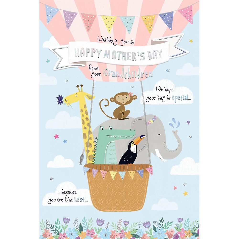 Air Balloon Design With Floral Border From Grandchildren Mother's Day Card