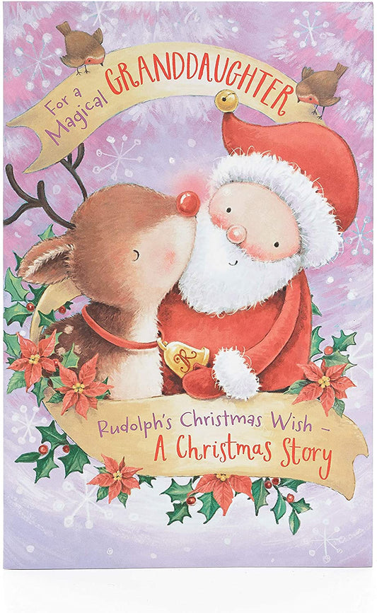 Granddaughter Santa and Reindeer Christmas Card Xmas Story Book 