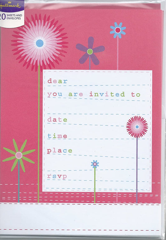 Pack of 20 Floral Design Party Invitations and Envelopes 
