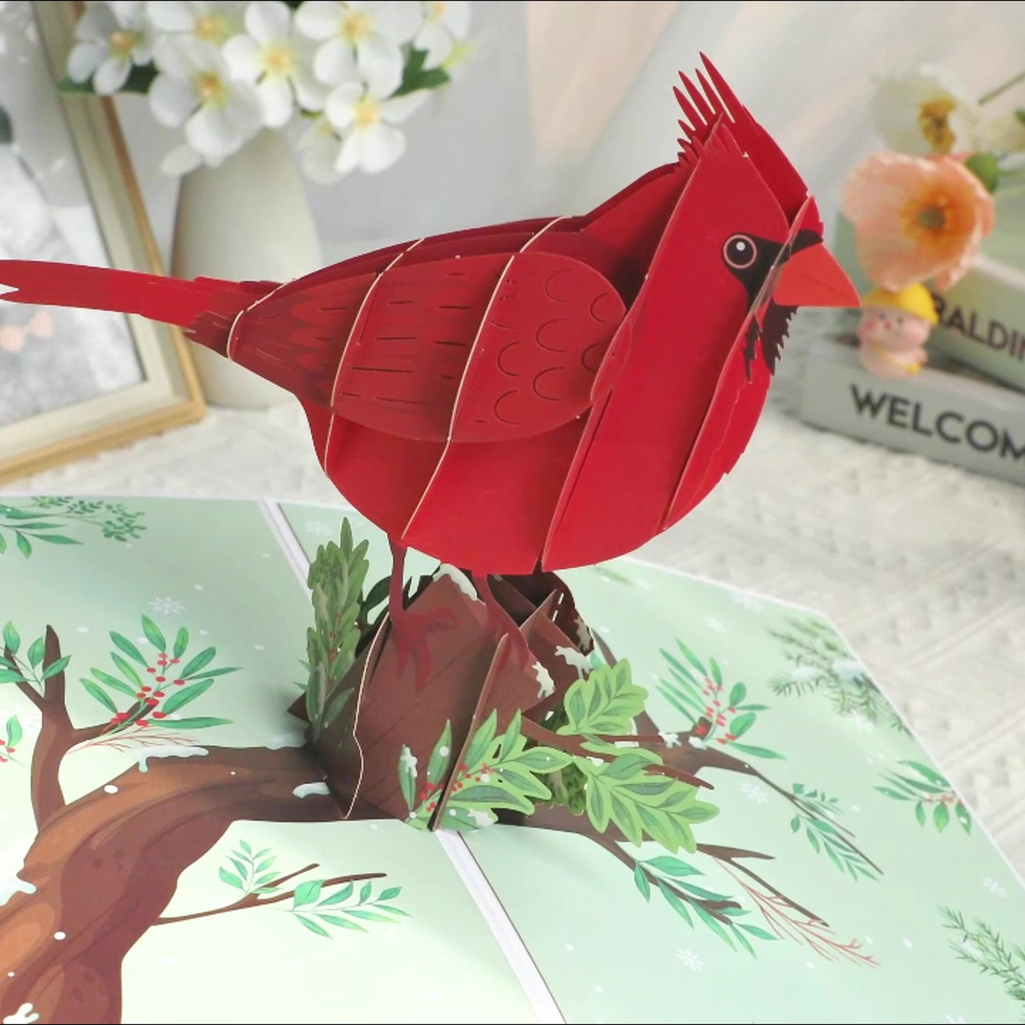 Red Cardinal Charm 3D Pop Up Greeting Card