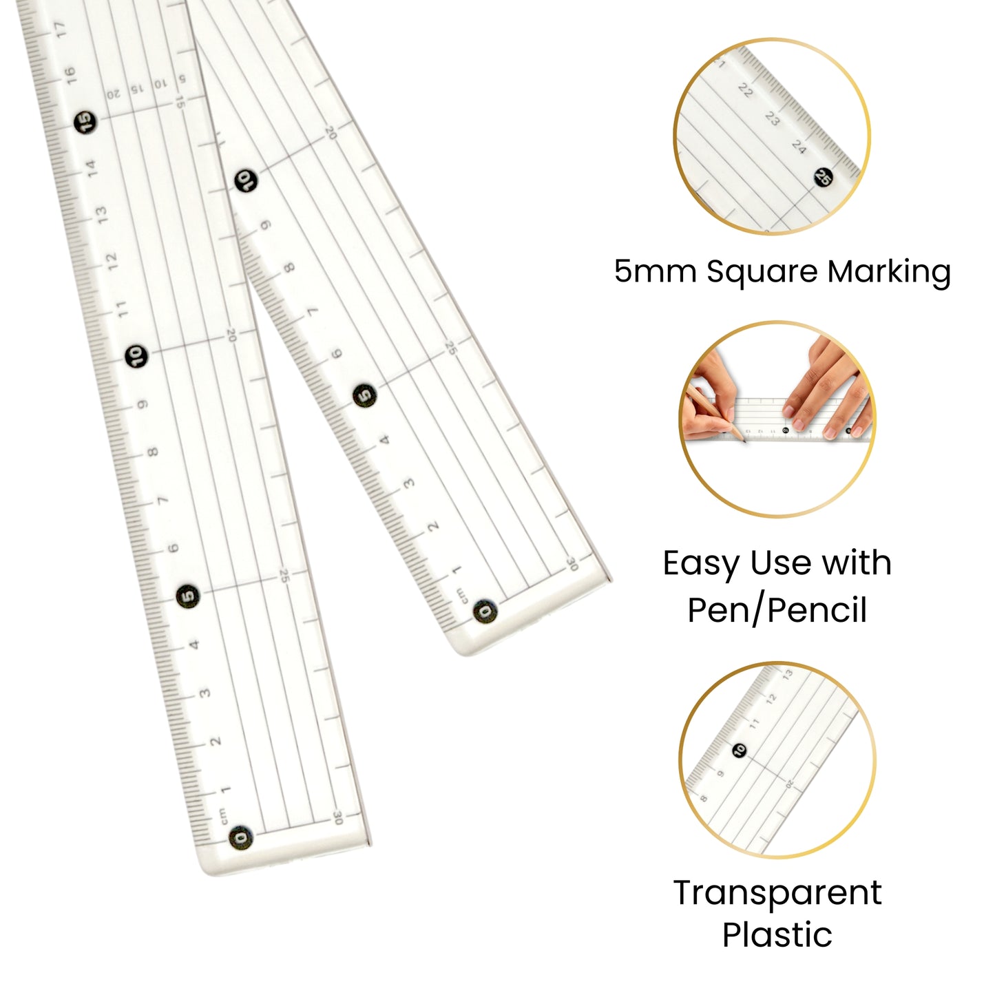 30cm Clear Acrylic Cutting Ruler with Steel Edge