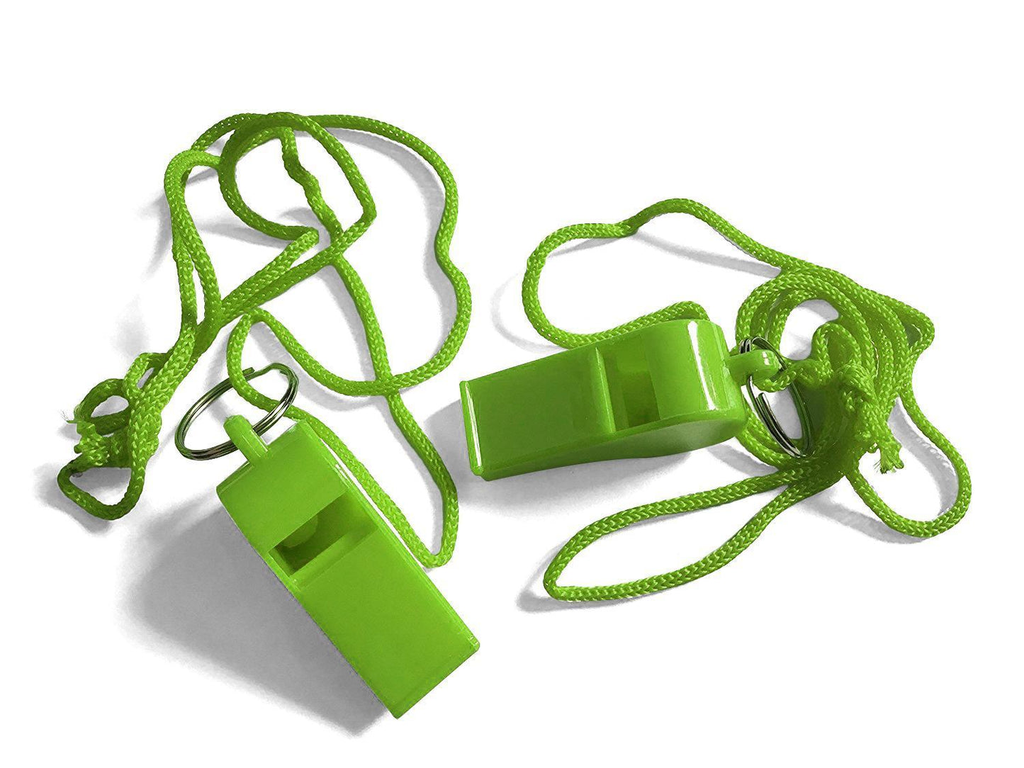 Pack of 50 Green Plastic Whistles with Lanyard Neck Cord