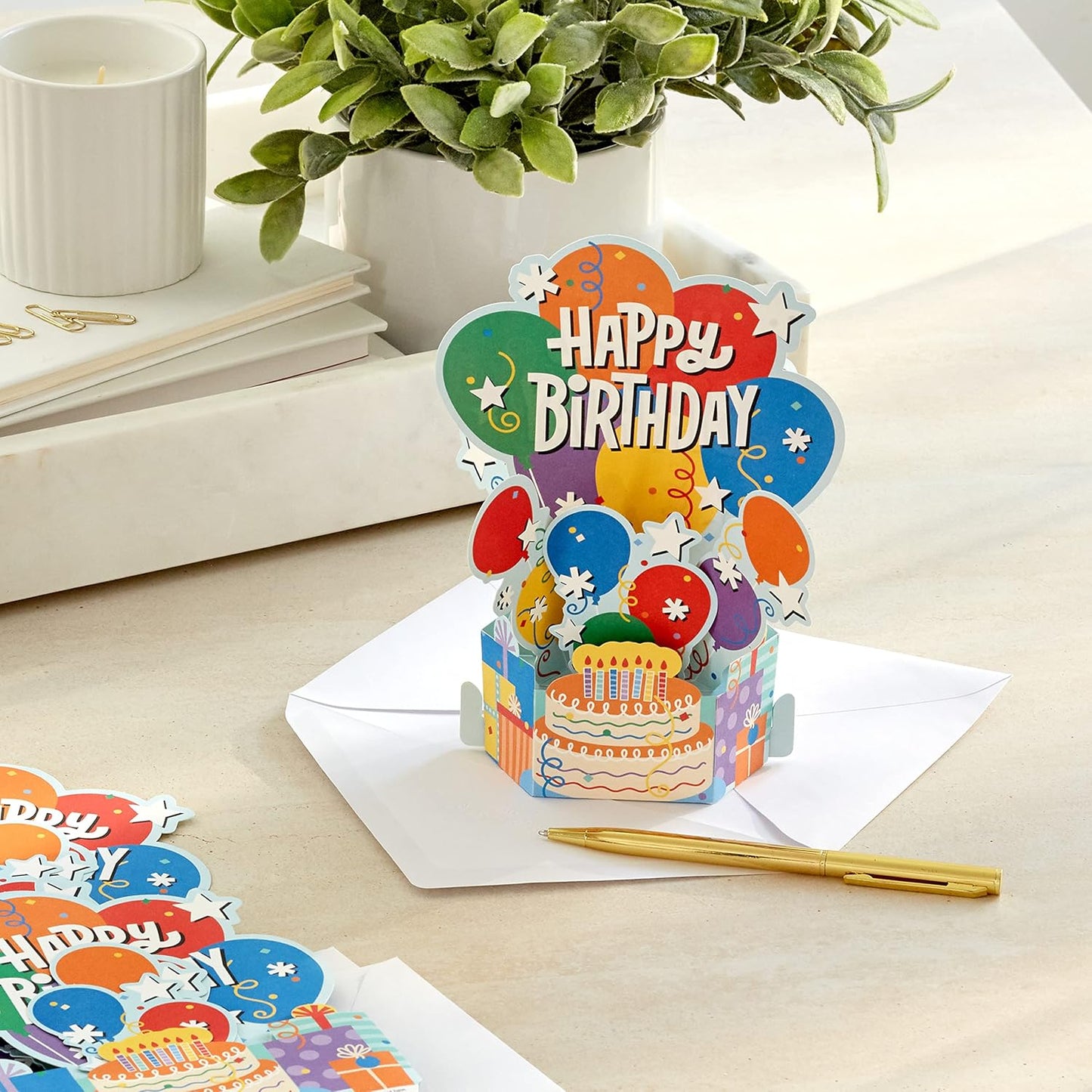 Pack of 8 Balloons and Cake Design Pop Up 3D Birthday Cards