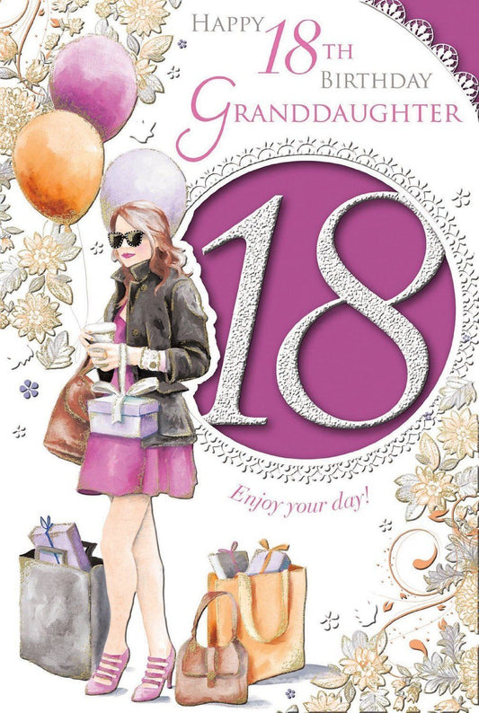 Granddaughter 18 Today! Medium Sized Fashion Design Birthday Card