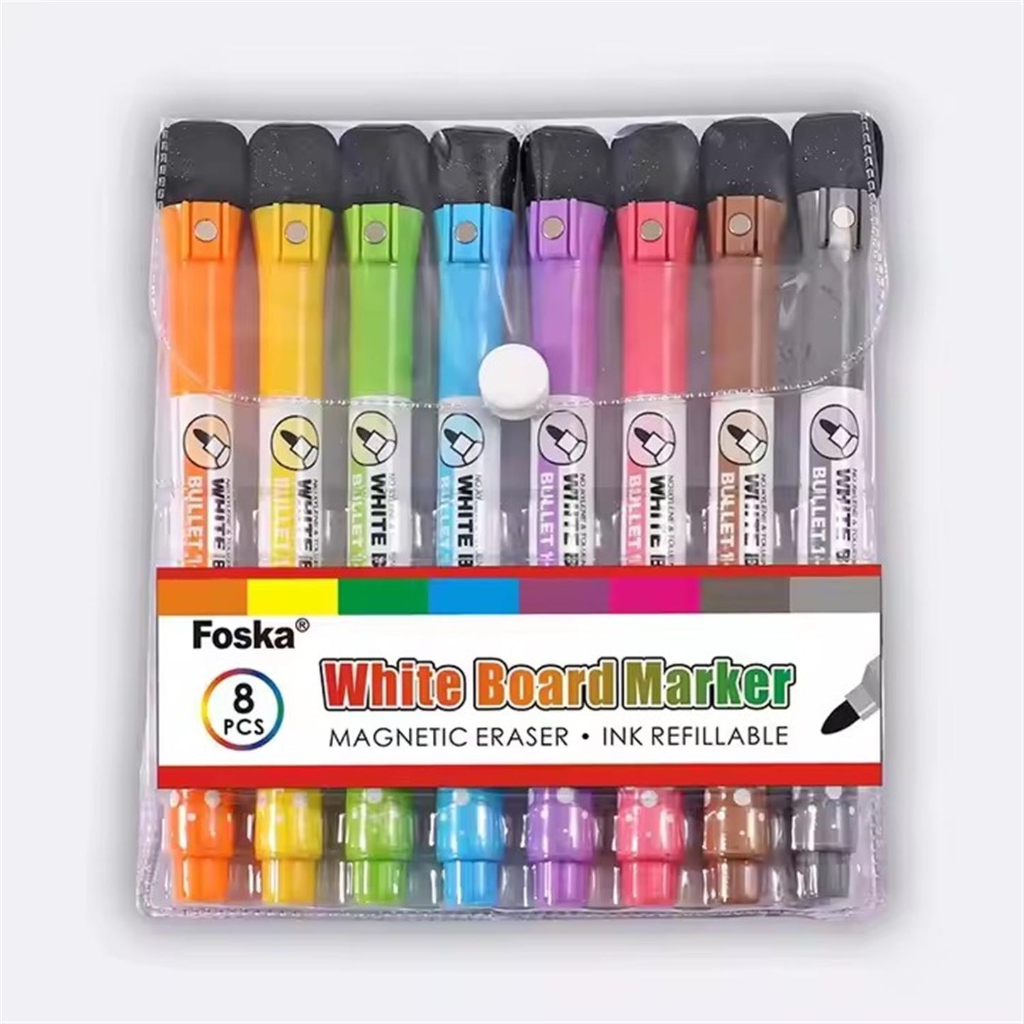 Pack of 8 Magnetic Whiteboard Marker Pens With Built‑In Magnet & Eraser