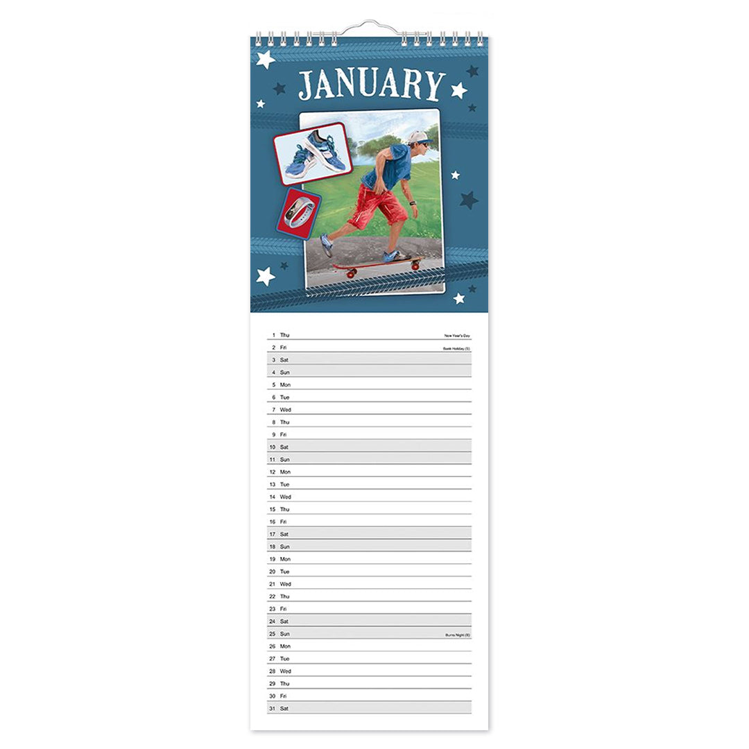 Slim Month To View Calendar 2026 – Sports – 143mm x 417mm
