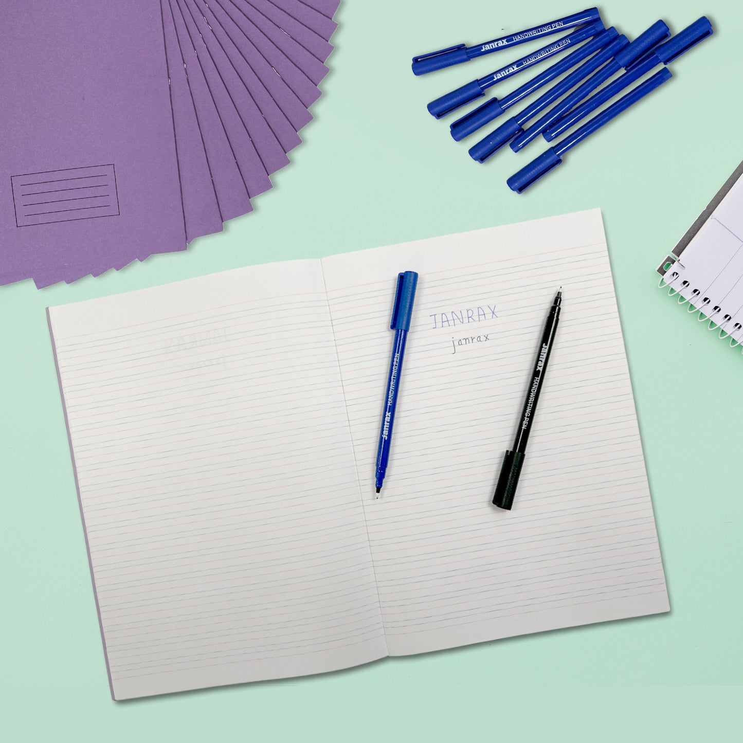 Pack of 36 A4 Handwriting Books with 36 Blue Handwriting Pens – Classroom Writing Practice Exercise Books