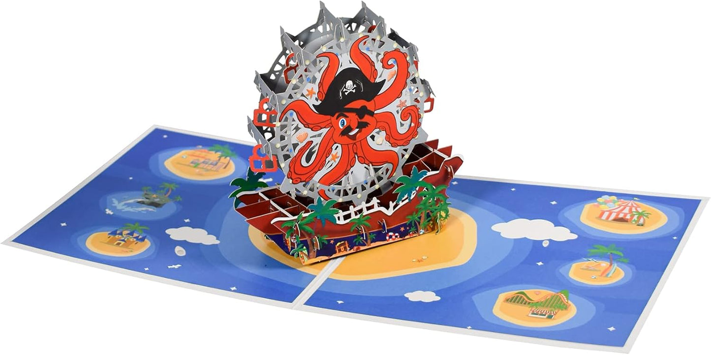 Pirate Octopus Ferris Wheel 3D Pop Up Greeting Card