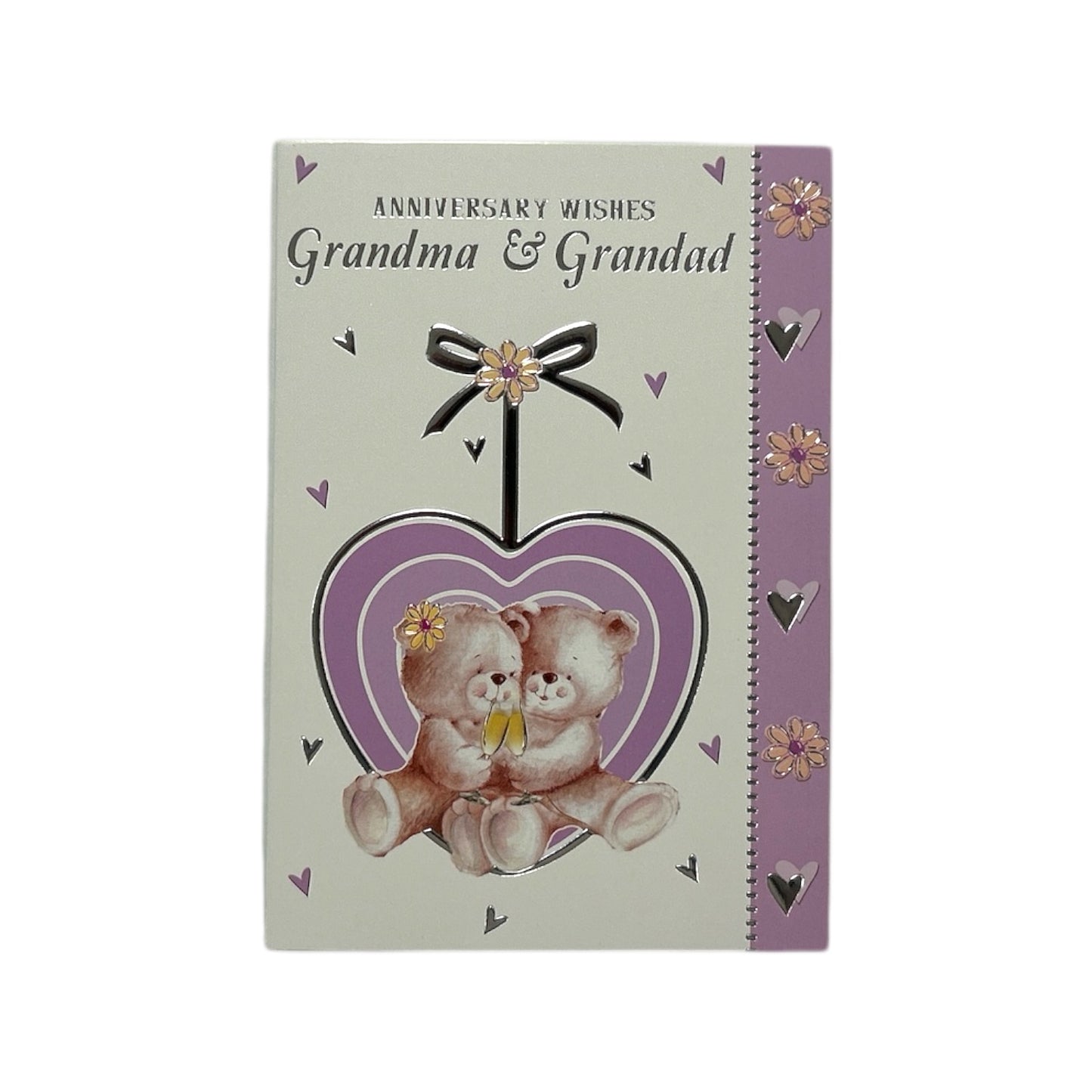Grandma & Grandad Cute Teddies In Purple Heart Anniversary Card