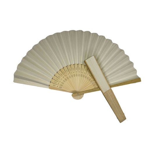 Pack of 10 Ivory Paper Foldable Hand Held Bamboo Wooden Fans by Parev