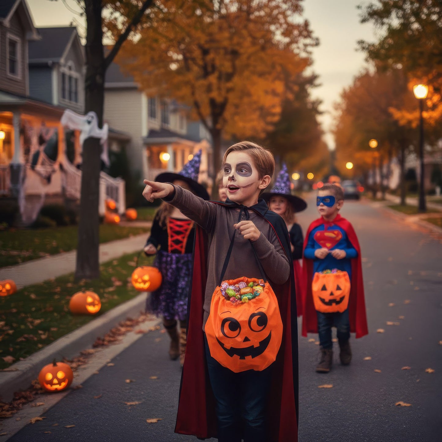 Pack of 12 Orange Pumpkin Halloween Bags with Drawstring