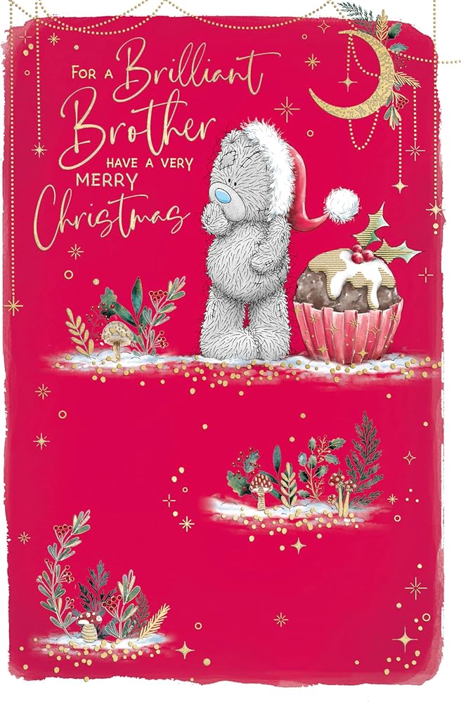 Bear And Large Xmas Pud Brother Christmas Card