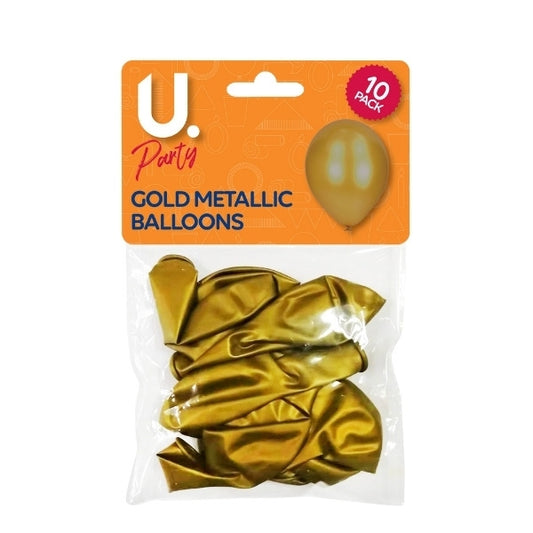 Pack of 10 Gold Metallic Balloons