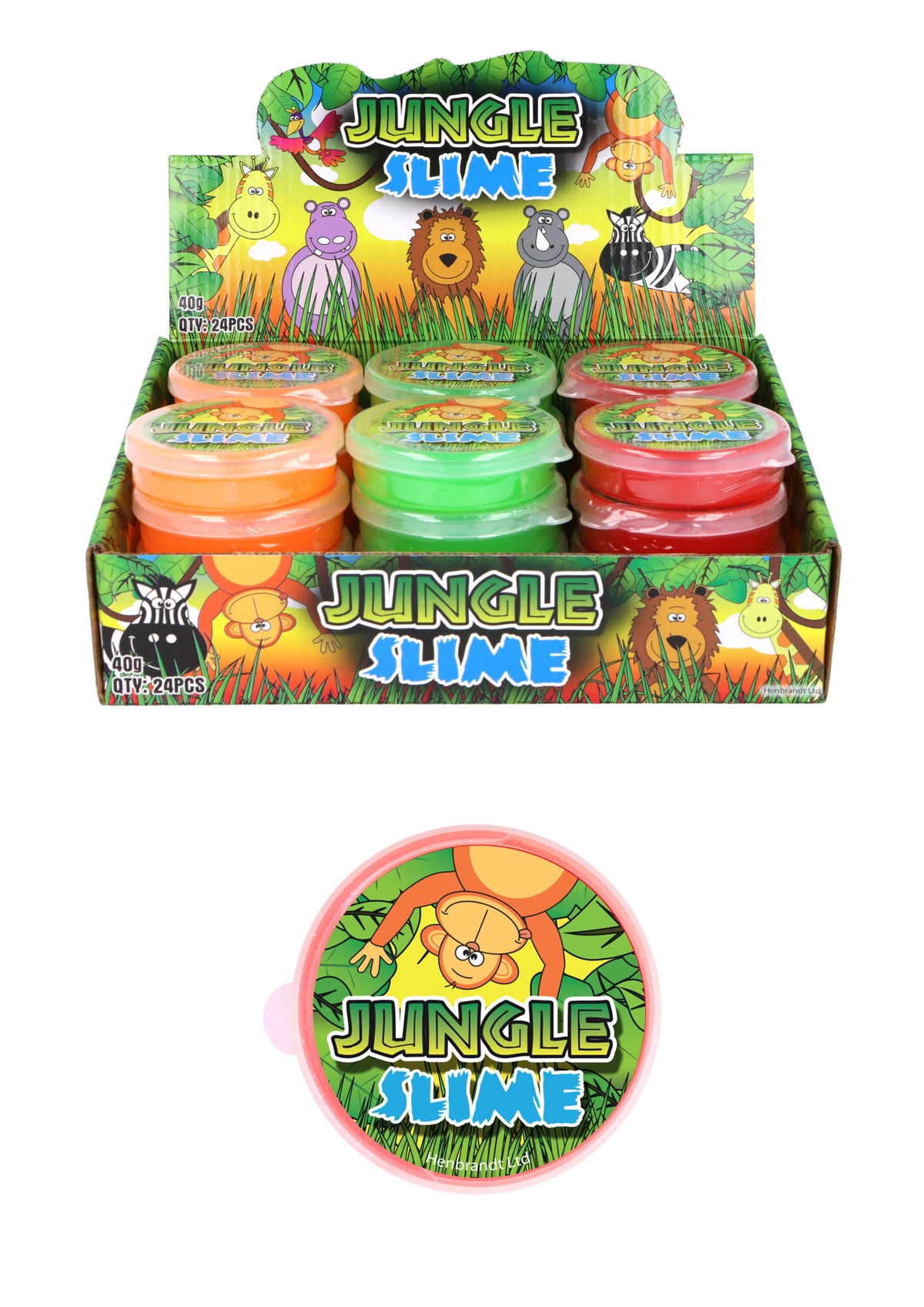 Pack of 12 Jungle Animal Slime Tubs - Pocket Money Toys Party Bag Filler