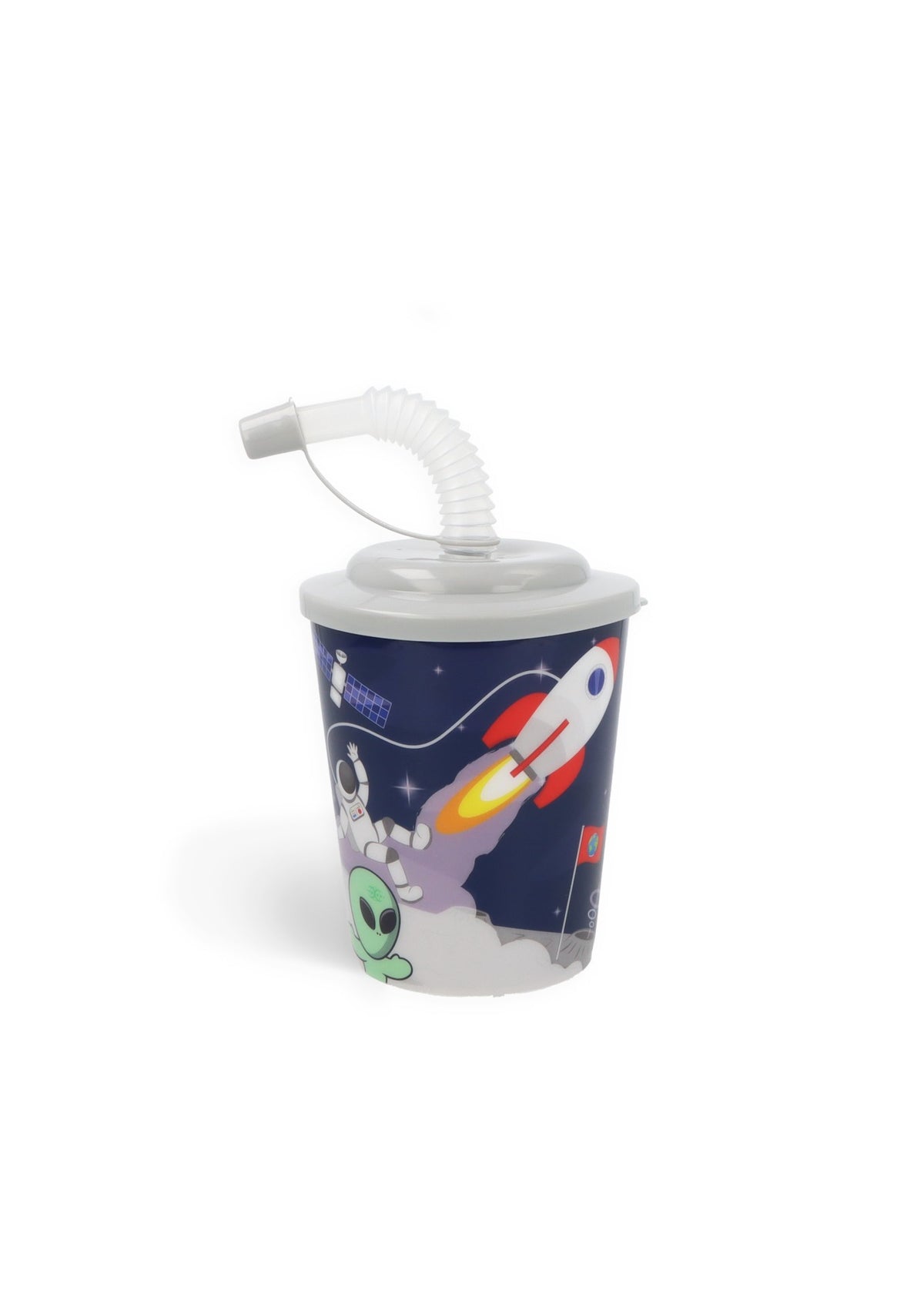 Pack of 12 Space Cups with Lid and Straw (300ml)