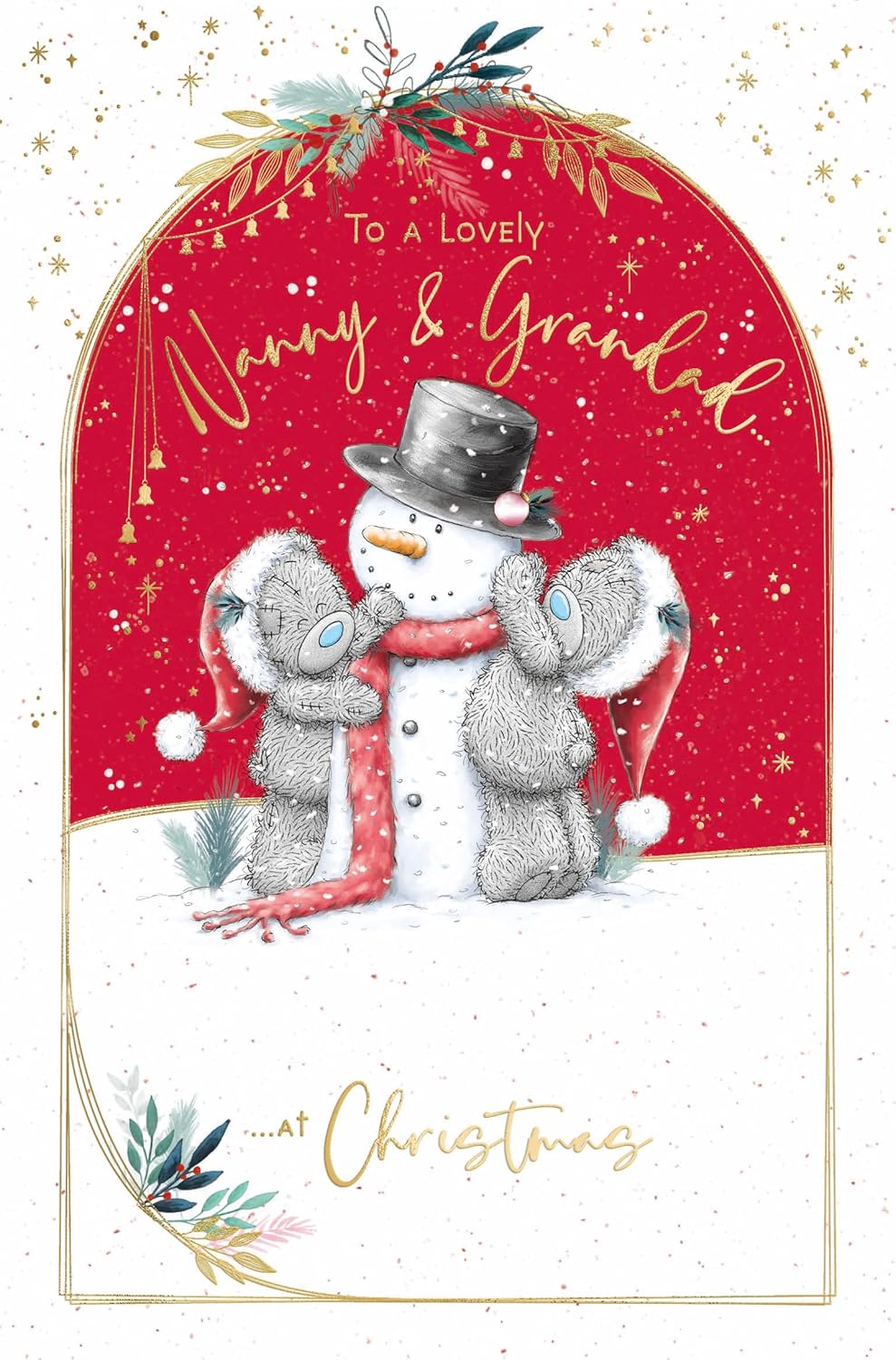 Bears With Snowman Nanny And Grandad Christmas Card