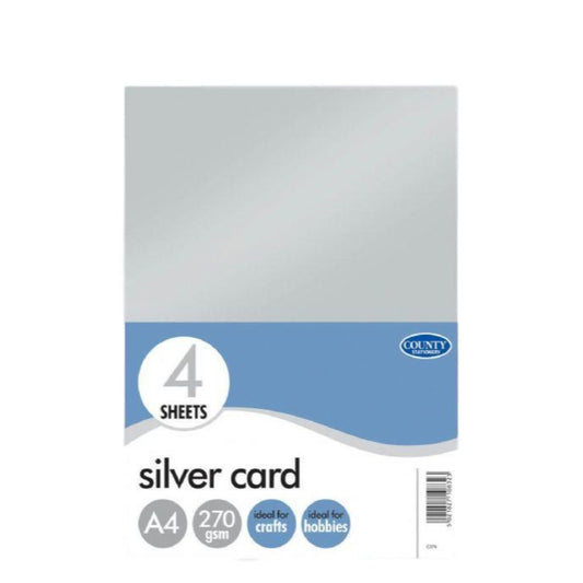 Pack of 4 A4 Silver Card Sheets