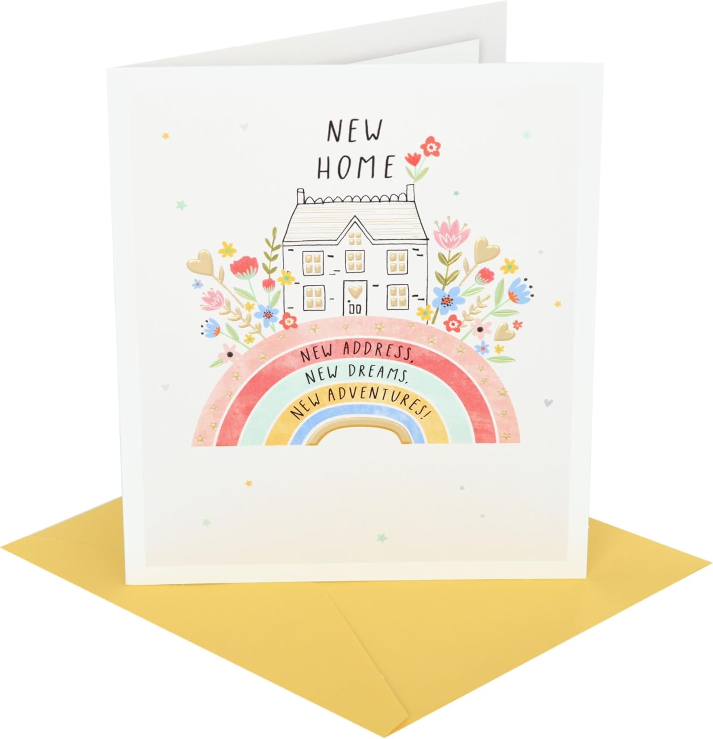 House with Flowers on Rainbow Design New Home Congratulations Card ...