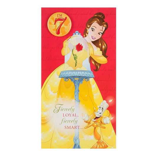 Beauty and the Beast 7th Birthday Card "Badge"