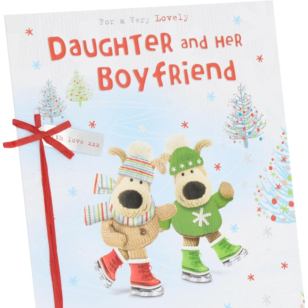 Boofles Skating Daughter & Boyfriend Christmas Card