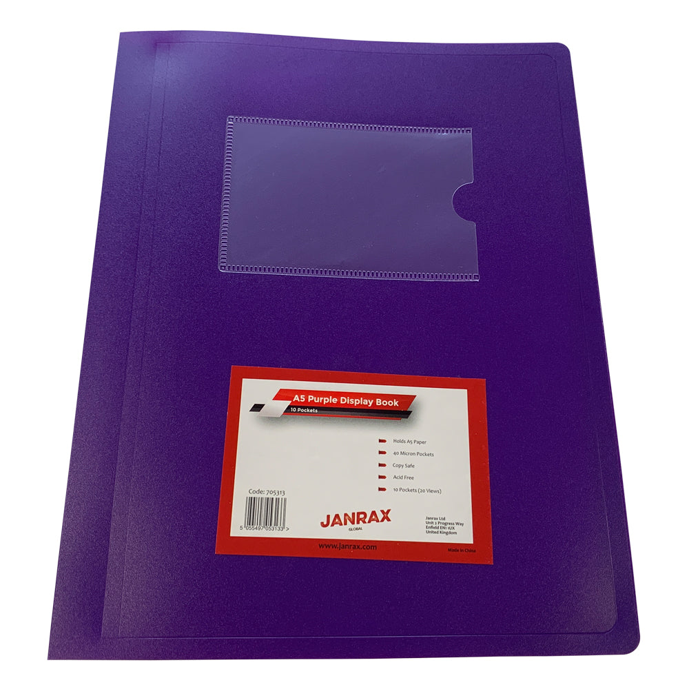 Pack of 5 A5 10 Pocket Purple Flexible Cover Display Books
