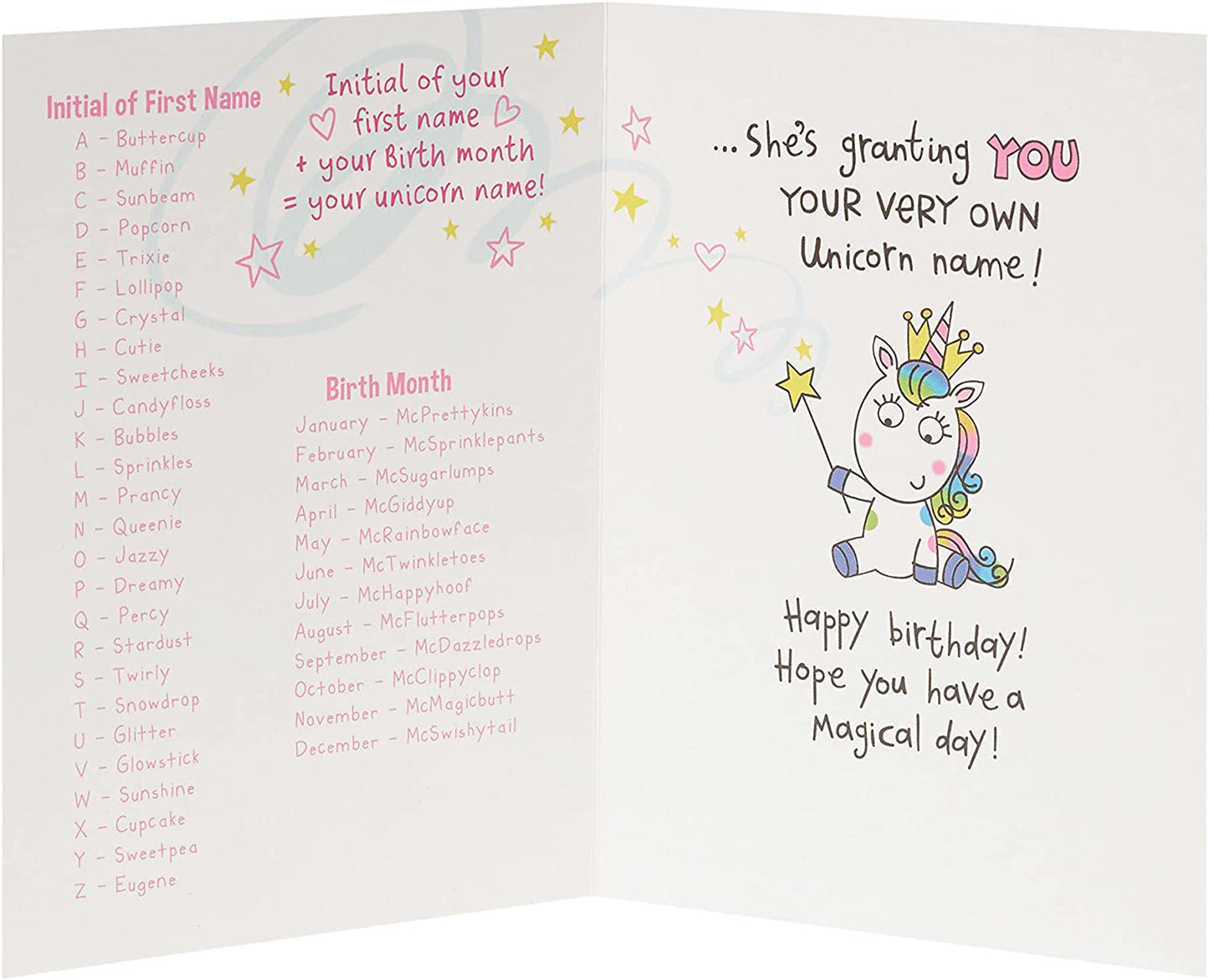 Find Your Name Unicorn Birthday Card Funny